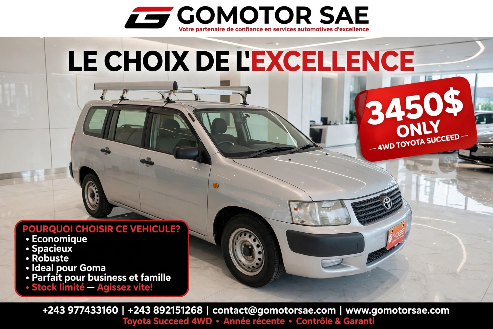 BAISSE DE PRIX — TOYOTA SUCCEED 4WD À 3 450 $